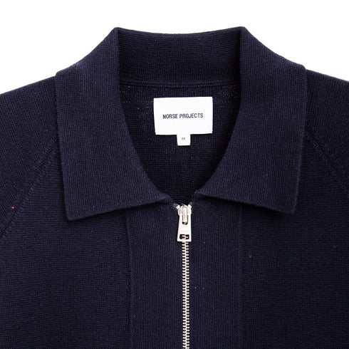 Norse Projects Bjarne Merino Cotton Milano Full Zip Jacket Dark Navy N45-05857004 Degli Uberti